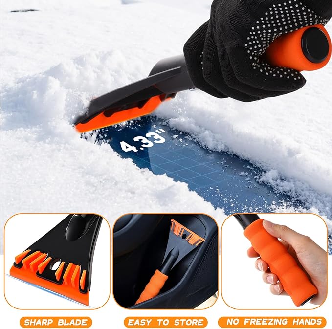 Lasnten 6 Pcs Car Ice Scraper 9.64 x 4.33 Inch Windshield Ice Scraper Winter Car Accessories to Remove Snow, Frost for Small Truck (Trendy, Orange Black)