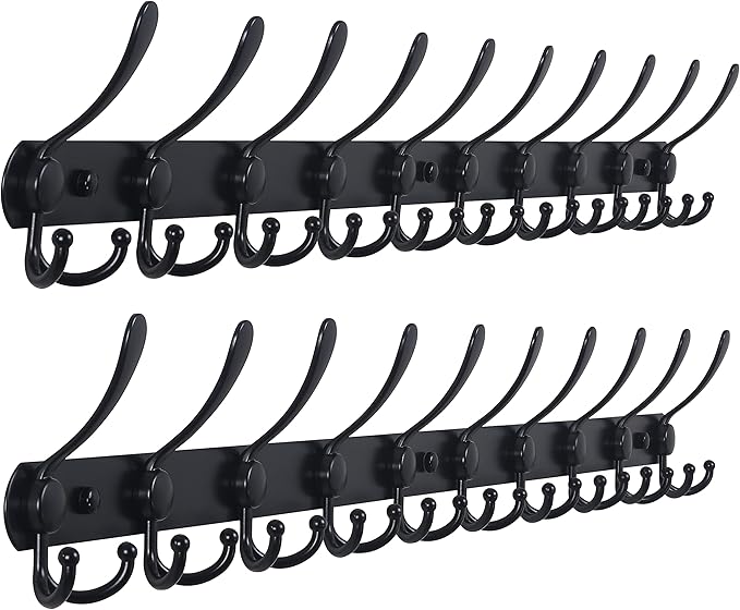 Dseap Coat Rack Wall Mount - 38” Long 10-Tri-Hooks Heavy Duty Coat Hanger Rail Wall Hooks for Hanging Coats Hats Clothing Clo