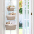 Hanging Storage Baskets, Over the Door Basket, Cotton Wall Baskets Storage, Hanging Door Basket with 4 Hooks