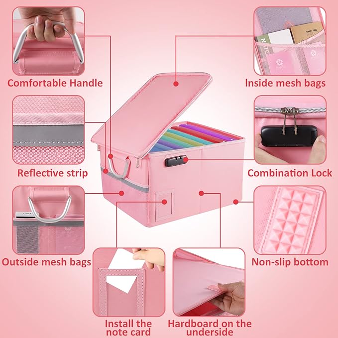 Fireproof Document Box, Fireproof Organizer Safe Box with Lock, Portable Office Storage Cabinet for Hanging Letter/Legal Fold