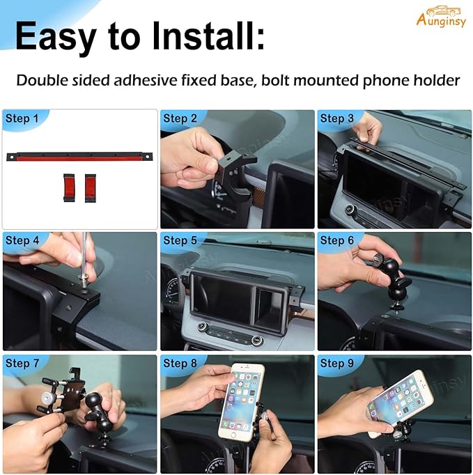Aunginsy Dashboard Phone Mount Compatible with Ford Maverick 2022-2024, 8-inch Navigation Screen Upper Panel Fixed Clip 360° Rotation Mobile Phone Holder for Most Cell Smartphone Bracket Accessories