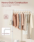 Sakugi Clothes Rack - Clothing Rack with Storage Mesh Shelf & Casters, Heavy-Duty Metal Clothing Rack for Hanging Clothes, Dr