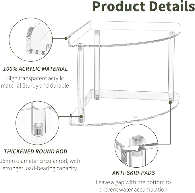 Sezanrpt 2 Tier Acrylic Corner Shelf Organizer Storage 9.5x9.5x8 Inch, Transparent Countertop Corner Shelf for Bathroom, Kitc