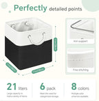 FinishingBo Large 11x11 Inch Cube Storage Bins with Cotton Handles for Closet, Shelves, Clothes, Towel (White/ Black-6 Pack)