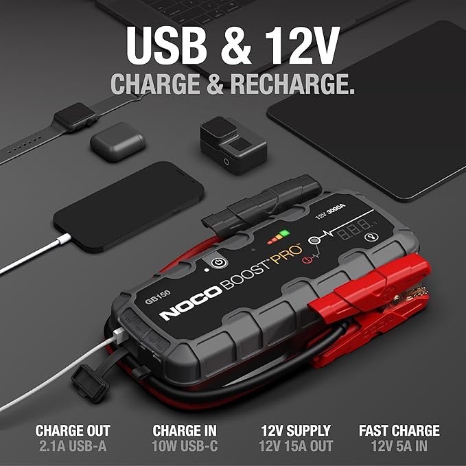 NOCO Boost GB150: 3000A UltraSafe Jump Starter - 12V Lithium Battery Booster Pack, Portable Jump Box, Power Bank & Jumper