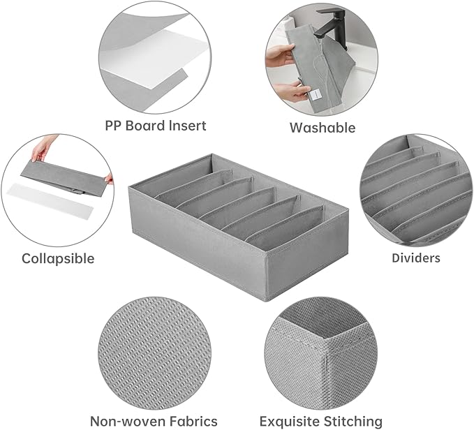 4 Packs T-shirt Drawer Organizers for Clothing,6 Grids Compartment Wardrobe Storage Box, Washable Clothes Organizer for Folde