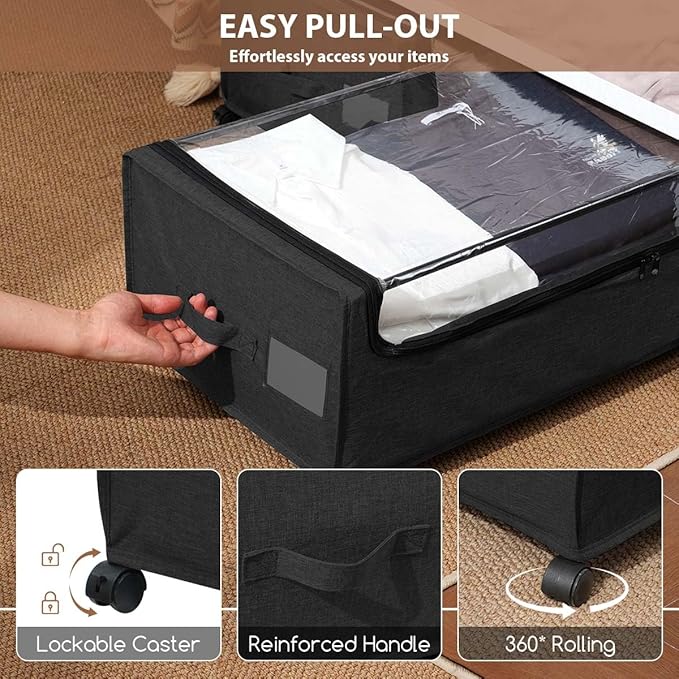 Under Bed Storage with Wheels, Under The Bed Storage Drawers On Wheels, Rolling Underbed Drawers, Lockable, Heavy Duty, XXXXL