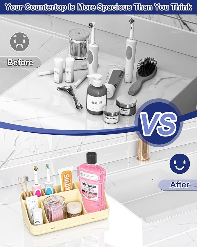 Bathroom Counter Organizer and Storage, 7 Slots Detachable Toothbrush Holders for Bathrooms, Anti-Slip Electric Toothbrush an