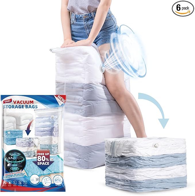 TAILI 6 Pack Vacuum Storage Bags, Jumbo Cube (31x40x15 Inch), Extra Large Vacuum Seal Bags for Comforters, Blankets, Bedding,