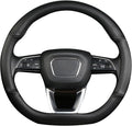 Cxtiy D Shaped Steering Wheel Cover, Genuine Leather Flat Bottom Stearing Wheel Cover Luxury Car Accessories 14 1/2-15 inch (Black)
