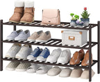 viewcare Long Shoe Rack, Bamboo Wood Shoe Rack for Closet, Entryway & Hallway, 3-Tier Stackable Shoe Shelf