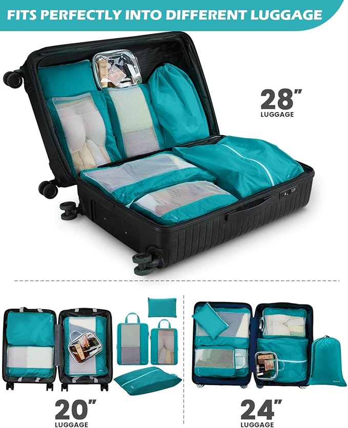 Gonex 8 Set Compression Packing Cubes, Expandable Mesh Organizer for Travel Accessories, Essentials With Toiletry, Laundry, S
