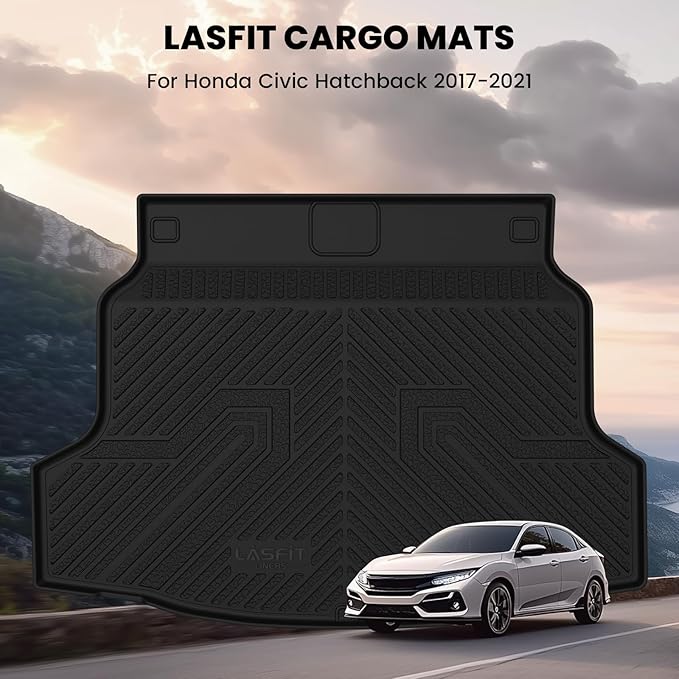 LASFIT Trunk Mat for Honda Civic Hatchback Sport 2017-2021, All Weather TPE Custom Fit Trunk Liner Trunk Tray Cargo Mat Cargo Liner Cargo Tray (Not for Sport Touring)