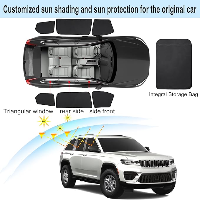 Front Side Half Window Shade Foldable Custom Fit for Jeep Grand Cherokee 4XE 2021-2024 Car Window Shades for Side Window Sun Shade UV Protection Heat Insulation for Camping Sleeping 6PCS
