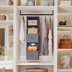 YOUDENOVA Hanging Closet Organizer, 5 Tier Hanging Closet Shelves with 6 Side Pockets and 2 Drawers, Grey