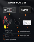 Portable Jump Starter, 4000A Peak Car Battery Charger, 12V Jump Box for Truck up to 10L Diesel, Motorcycle, Dual USB, LED Lig