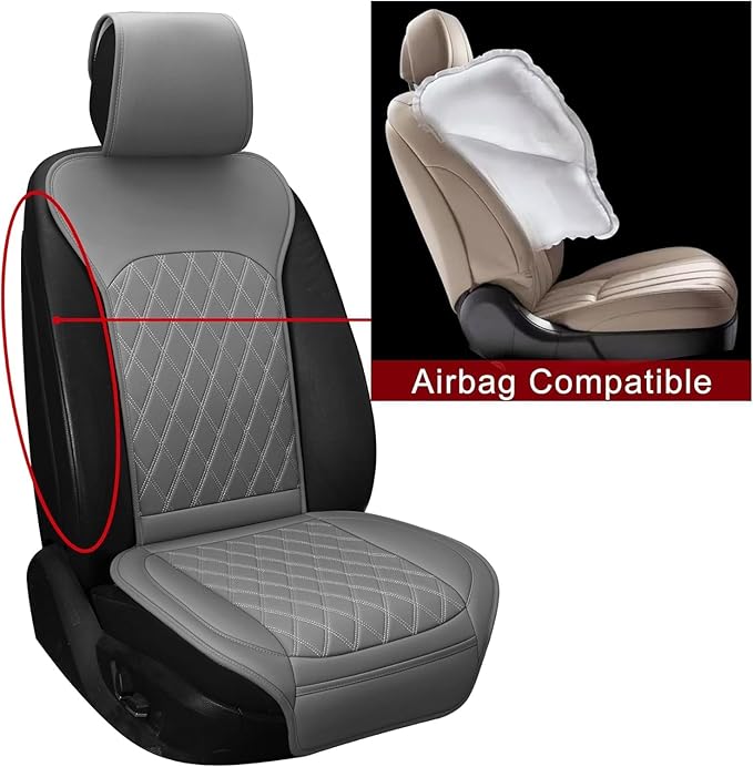Sanwom Front Car Seat Covers - Leather Seat Covers with Storage Pocket and Two Belt Pads, Anti-Slip Waterproof Universal Seat