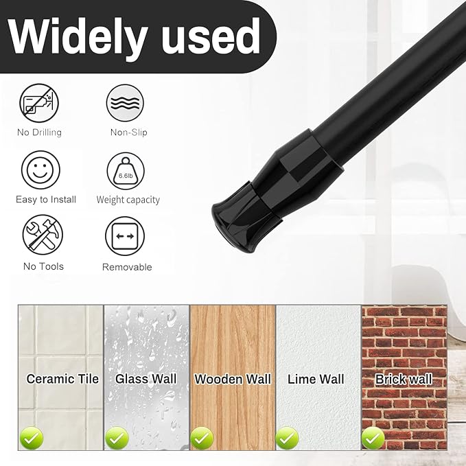 6 Pack Spring Tension Curtain Rod Adjustable Length for Kitchen, Bathroom, Cupboard, Wardrobe, Window, Bookshelf DIY Projects