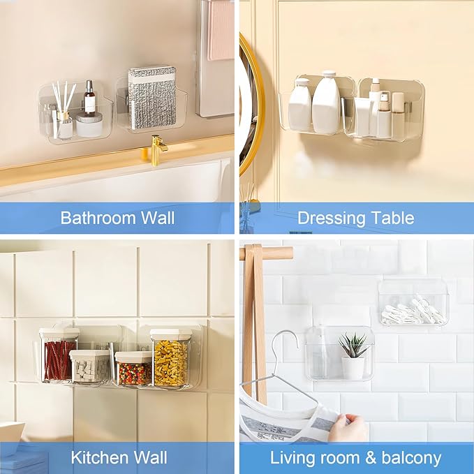Diesisa 2pc Acrylic Wall Mount Organizer, Small Adhesive Clear Cabinet Door Organizer,Acrylic Shelves for Wall,No Drilling Ha