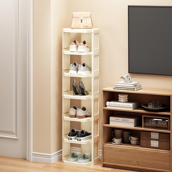 Kitstorack 10 Tiers Stackable Shoe Rack for Closet and Front Door Entrance - Free Standing Plastic Stand, Narrow Tall Vertica