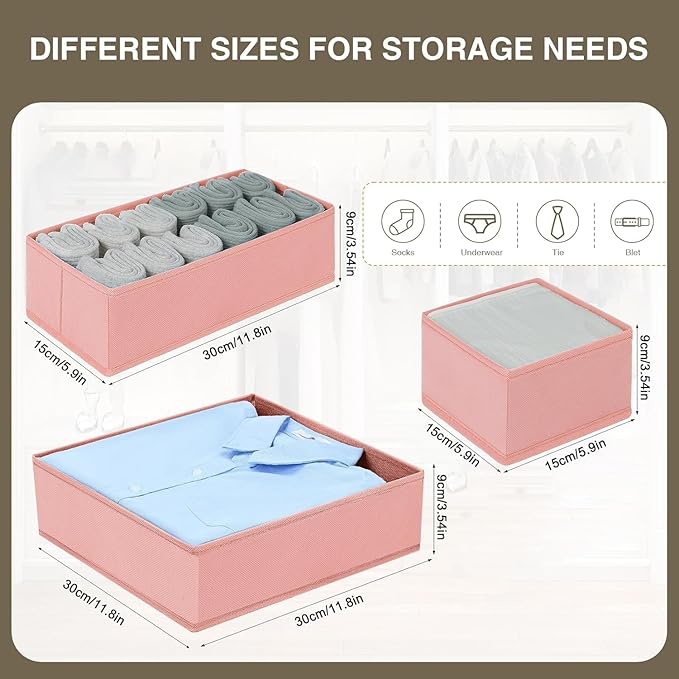 DIMJ Drawer Organizer for Clothing, 18 Pack Fabric Drawer Organizer Bins, Foldable Sock Organizer for Drawer, Dresser Organiz