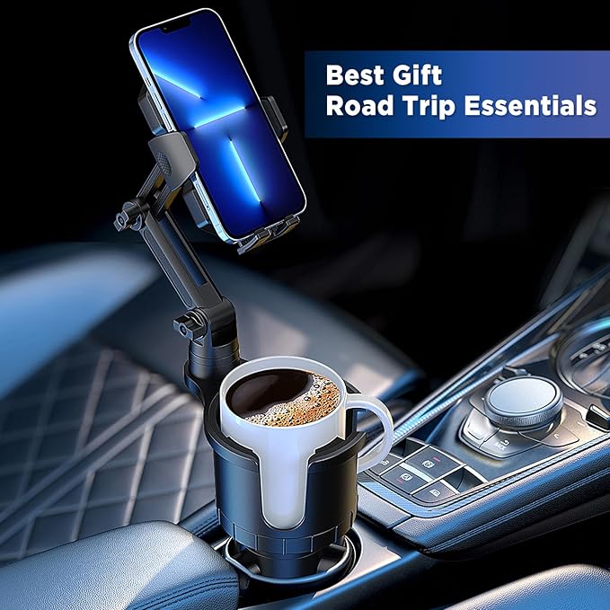 OUTXE Car Cup Holder Expander+Phone Mount, Adjustable Large Cupholder Extender Extra Expandable Drink Adapter Universal for A