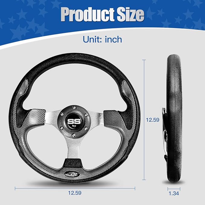 NOKINS 12.5" Universal Golf Cart Steering Wheel, Fit EZGO TXT/RXV/Club Car DS/Precedent/Yamaha, Most Golf Carts (Carbon Fiber Black)