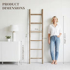 Wooden Blanket Ladder - 76in Natural Wood Color- Leaning Wall Decor for Bedroom, Bathroom, Living Room - Rustic Quilt Holder 