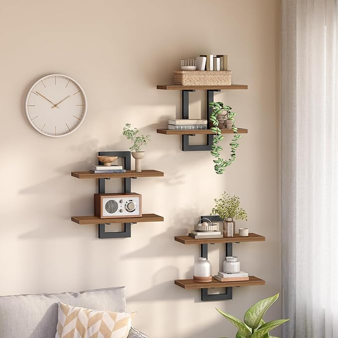 HOOBRO Floating Shelves, 15 Inch Wall Shelf Set of 3, Wall Mounted Storage Shelves 2-Tier, Hanging Bathroom Shelves, for Livi