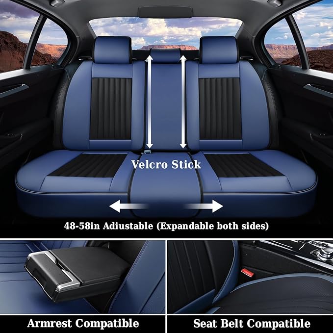 Coverado Car Seat Covers Full Set, Car Seat Protector Car Seat Cushion, Nappa Leather Seat Covers for Cars, Front and Back Se