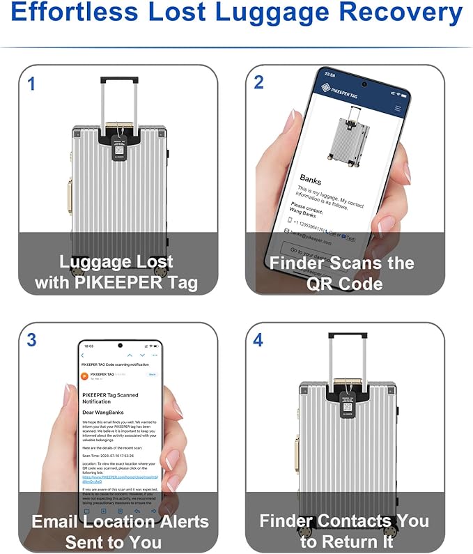 Smart Luggage Tags for Suitcase 4-Pack (2S2B) - Waterproof QR Code ID Labels, Show Scanner’s Location on Scan, Customizable &