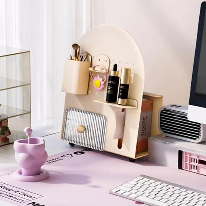 Makeup Storage Box Metal Makeup Organizer Rack Box, Countertop Organizer for Cosmetics, Vanity Holder for Lipstick, Brushes, 