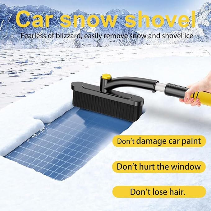 Ice Scrapers for Car Windshield,32“Snow Brush for Car with Ice Scraper, Retractable Handle and 360° Rotating Brush Head, Winter Car Accessories for Cars, Trucks and SUVs-Yellow