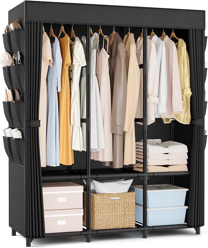 Wardrobe Closet, Portable Closets for Hanging Clothes 19mm Steel Tube Portable Wardrobe Closet for Bedroom, Clothes Rack with