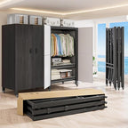 Heavy Duty Covered Clothes Rack with Magnetic Door Foldable Portable Wardrobe Closet for Hanging Clothing Rolling Black Metal