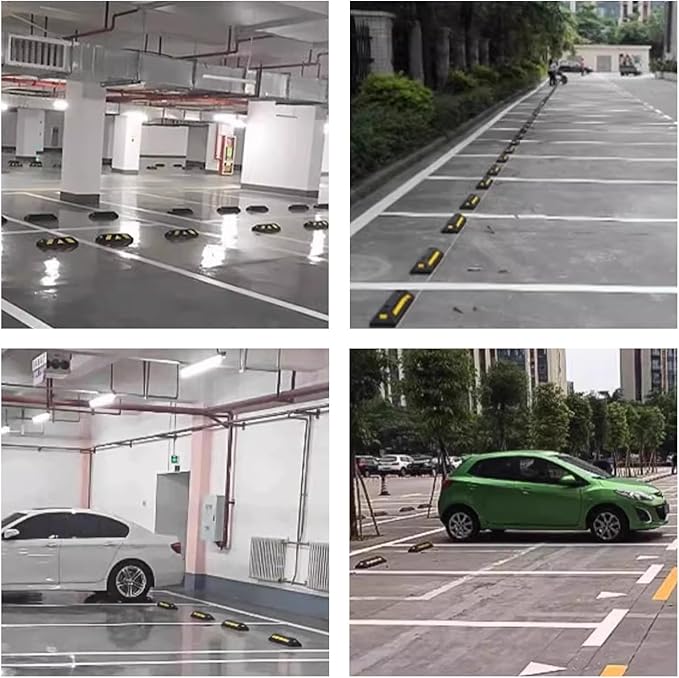 Garage Parking Aid Heavy Duty Rubber Wheel Stop with Reflective Yellow Tape for Parking Stopper for Garage and Various Car Parking Facilities Accessories