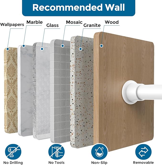 AIZESI Spring Tension Curtain Rod 24 to 46 Inch, White, 1Pcs, Iron, Tension Mounted