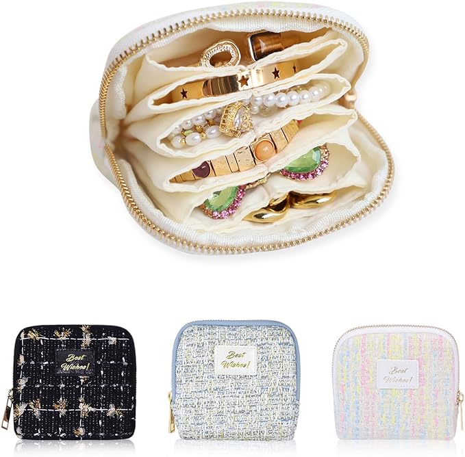 Stratalife Travel Jewelry Case Organizer Gift for Women Portable Jewelry Pouch with Small Bags for Gemstones Crystal Bracelet