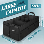Sposuit Extra Large Trunk Organizer 98L Collapsible Car Storage Trunk Organizer with Removable Dividers & Adjustable Securing