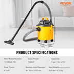 VEVOR 5 Gallon 6.0 Peak HP Wet and Dry Shop Vac， Portable Shop Vacuum and Blower 3-in-1 with Filter, Hose and Attachments for