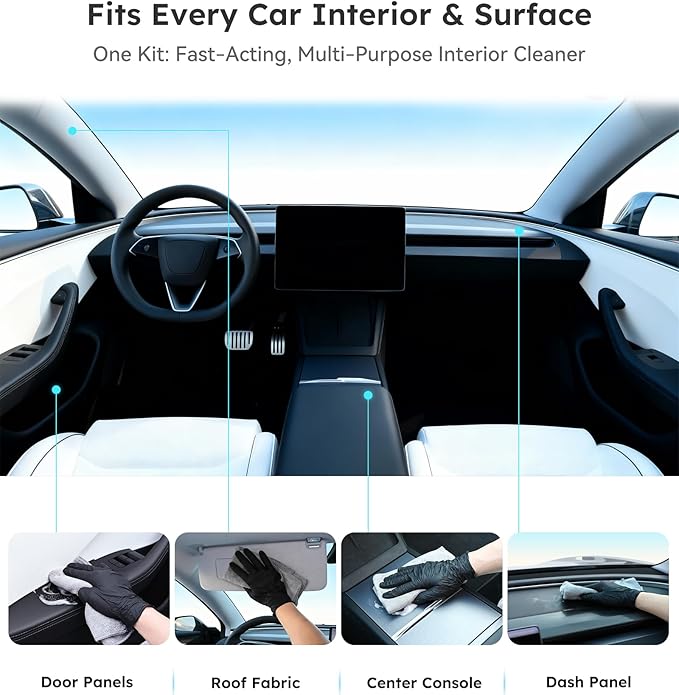 Premium Car Interior Cleaner (17oz Brush + Towel) | Interior Car Cleaner for Leather, Vinyl, Glass & Plastic | Residue-Free M