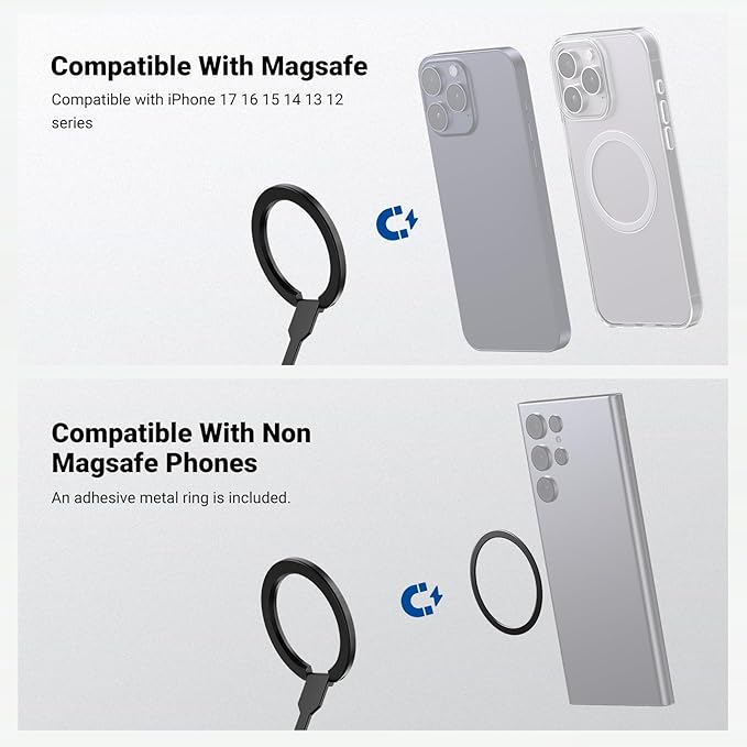 NEEWER Magnetic Phone Grip, Dual Side Magnet Cell Phone Ring Holder Stand Foldable Kickstand Portable Compatible with MagSafe iPhone Samsung Android for Car Mount Workout Gym Video Recording, PA140