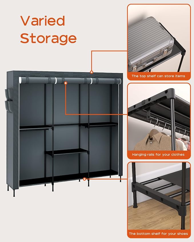CASAMAYA Clothes Rack, Portable Closet, 81.5 Inch Large Capacity Wardrobe Closet, Clothes Storage Organizer with Shelves and 