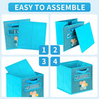 Cube Storage Bins, 6 Pack 11 Inch Fabric Storage Bins with Handle and Label Window, Foldable Storage Cubes, Colorful Fabric B