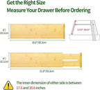 VaeFae 3 Pack Bamboo Drawer Dividers, 4" High Adjustable 16.6" - 21.8" Clothes Drawer Organizers, Expandable Separators for B