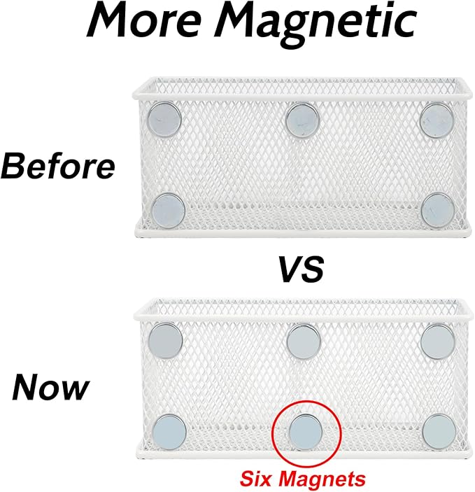 EASEPRES Magnetic Pencil Holder Set of 6 - Wire Mesh Storage Baskets Organizer with Strong Magnets - Perfect for Whiteboard, 
