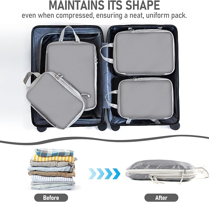 6 Set Compression Packing Cubes, Suitcase Organizer, Lightweight Travel Essentials, Compression Bags For Travel Accessories L