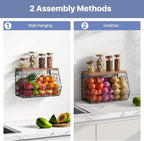 Housolution Wall Mounted Fruit Basket for Kitchen, Hanging Fruit Bowl Wire Baskets with 4 Hanger Hooks, Potato and Onion Stor