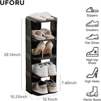 Small Shoe Rack, 5 Tier Plastic Vertical Shoe Rack for Small and Narrow Spaces, Free Standing Shoe Organizer for Closet, Entr