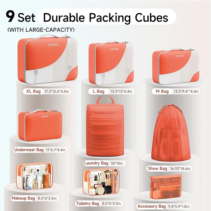 11 Set / 9 Set Packing Cubes for Travel,Gifts for Women Mom Kids,TSA Approved Bags for Makeup, Cosmetic, Toiletry, Organizers